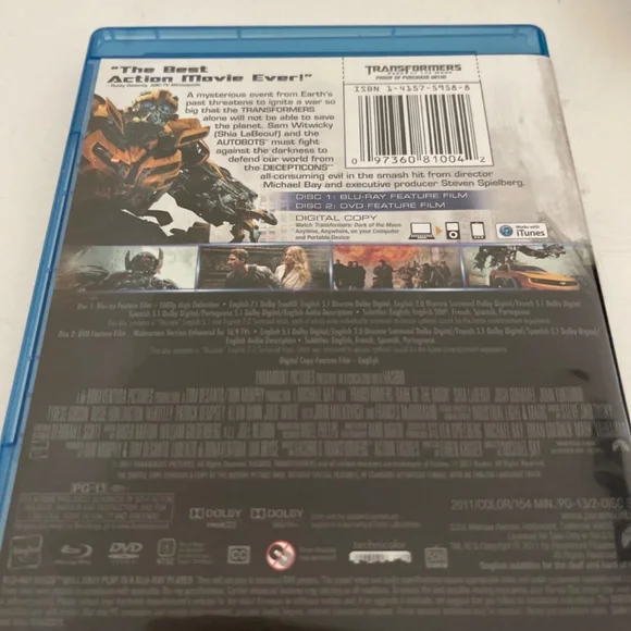 2 Transformers Blu-Ray Movies Dark of the Moon and Revenge of the Fallen - Picture 2 of 11